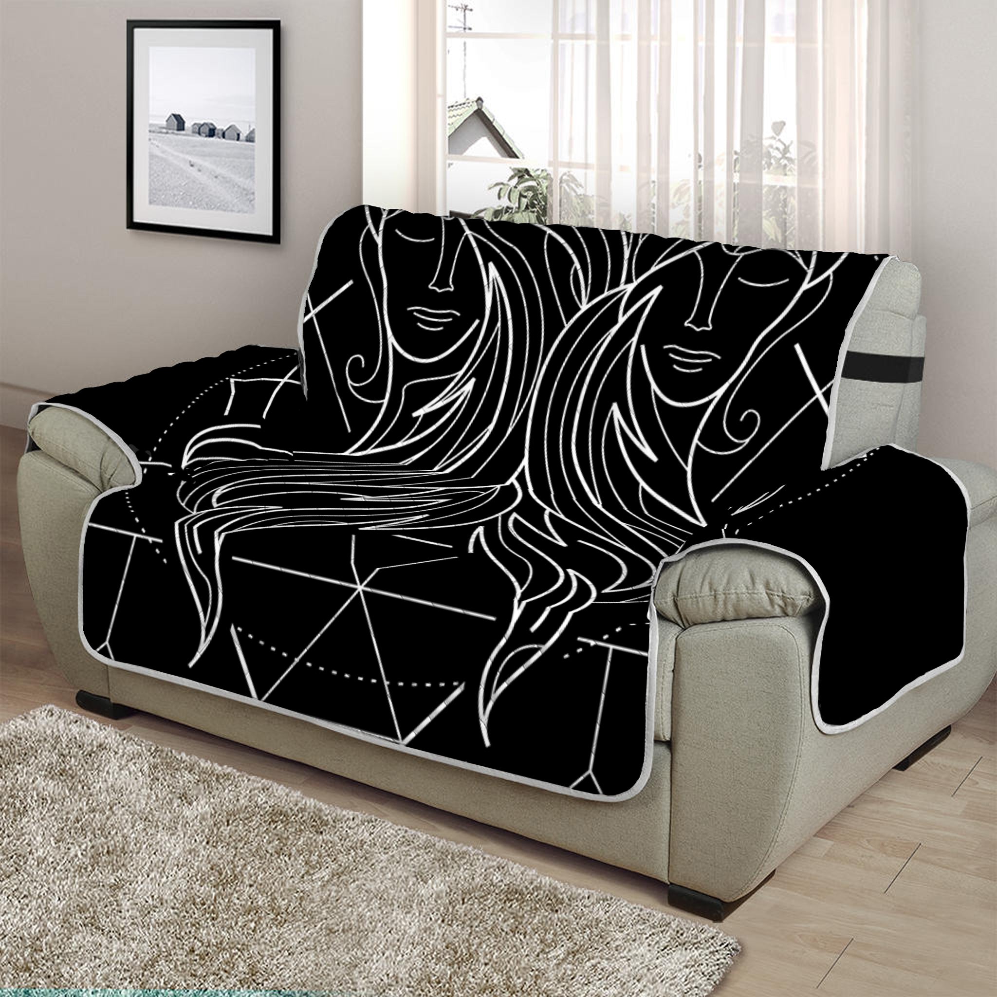 Black And White Gemini Sign Print Half Sofa Protector