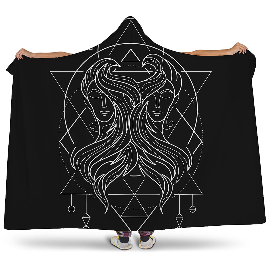 Black And White Gemini Sign Print Hooded Blanket