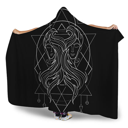 Black And White Gemini Sign Print Hooded Blanket