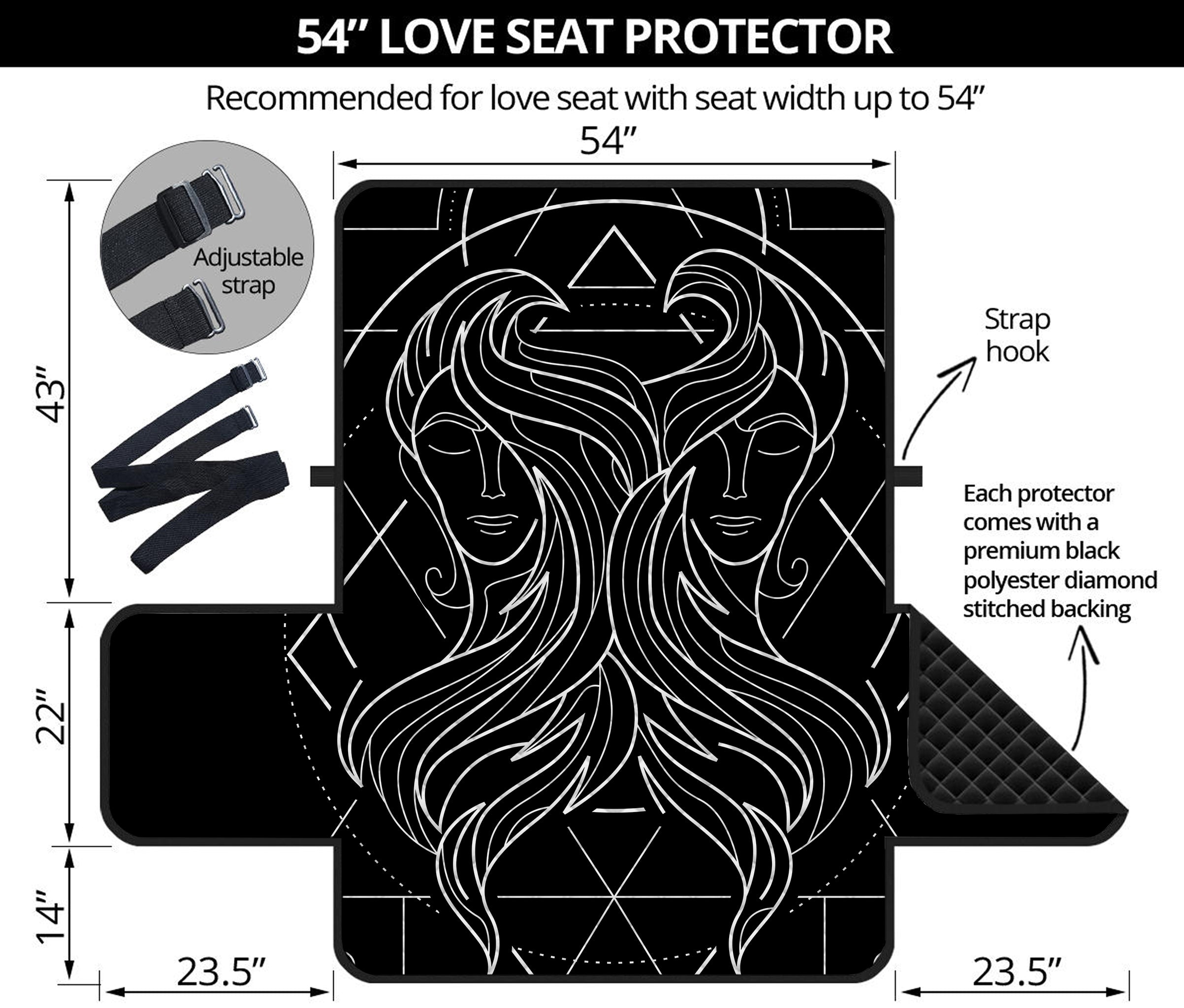 Black And White Gemini Sign Print Loveseat Protector