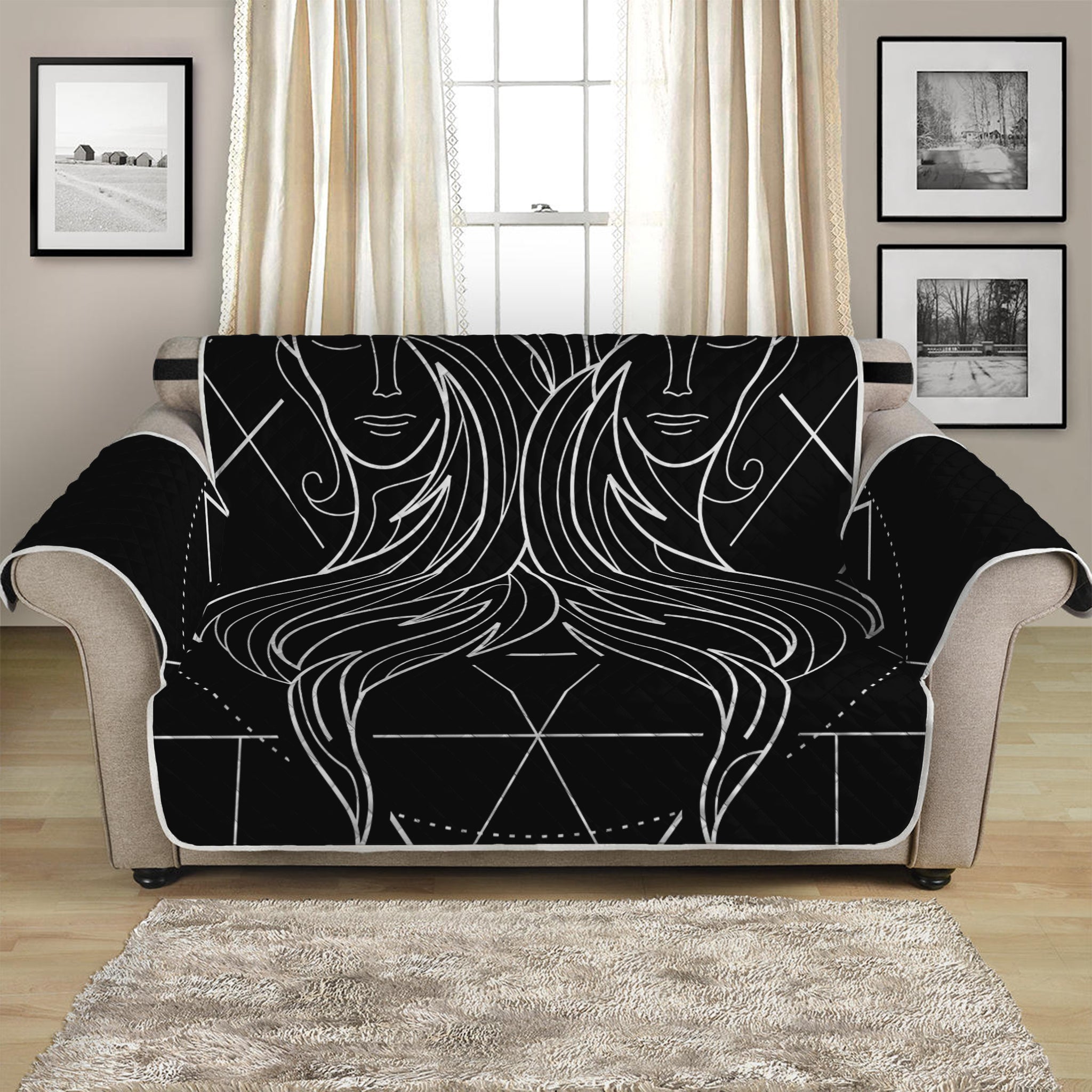 Black And White Gemini Sign Print Loveseat Protector