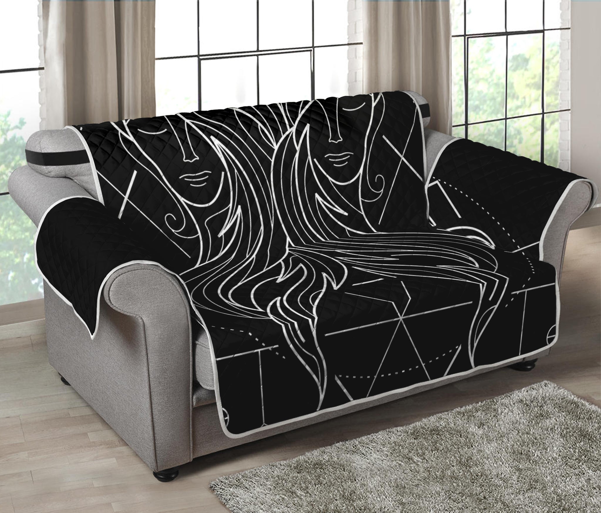 Black And White Gemini Sign Print Loveseat Protector