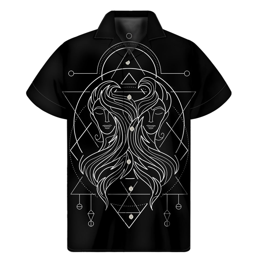 Black And White Gemini Sign Print Men's Short Sleeve Shirt