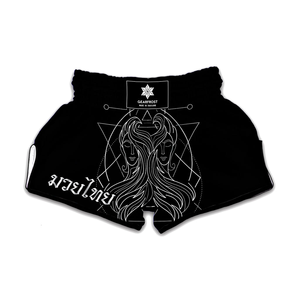 Black And White Gemini Sign Print Muay Thai Boxing Shorts