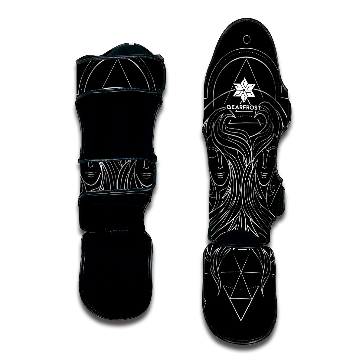 Black And White Gemini Sign Print Muay Thai Shin Guard