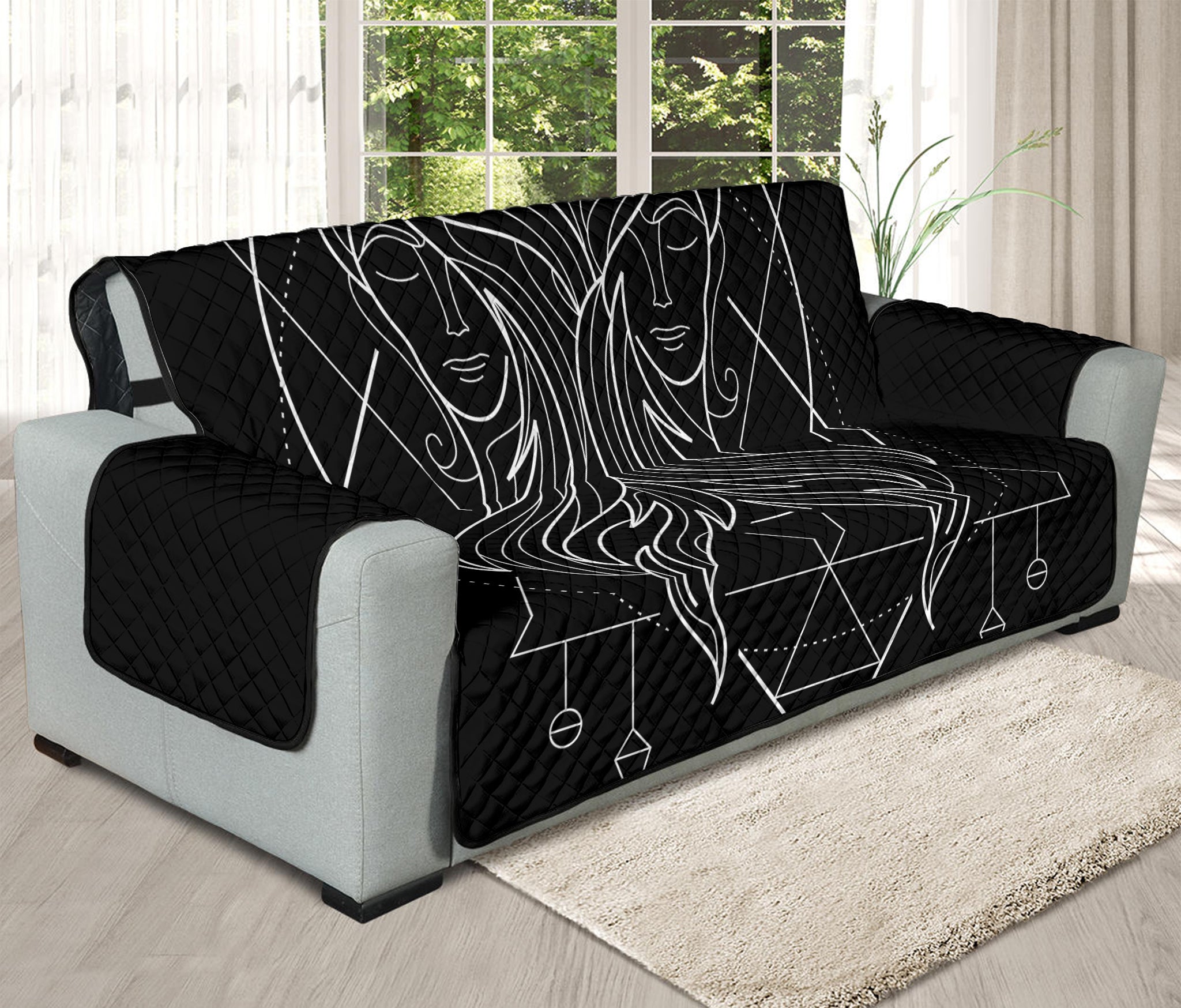 Black And White Gemini Sign Print Oversized Sofa Protector