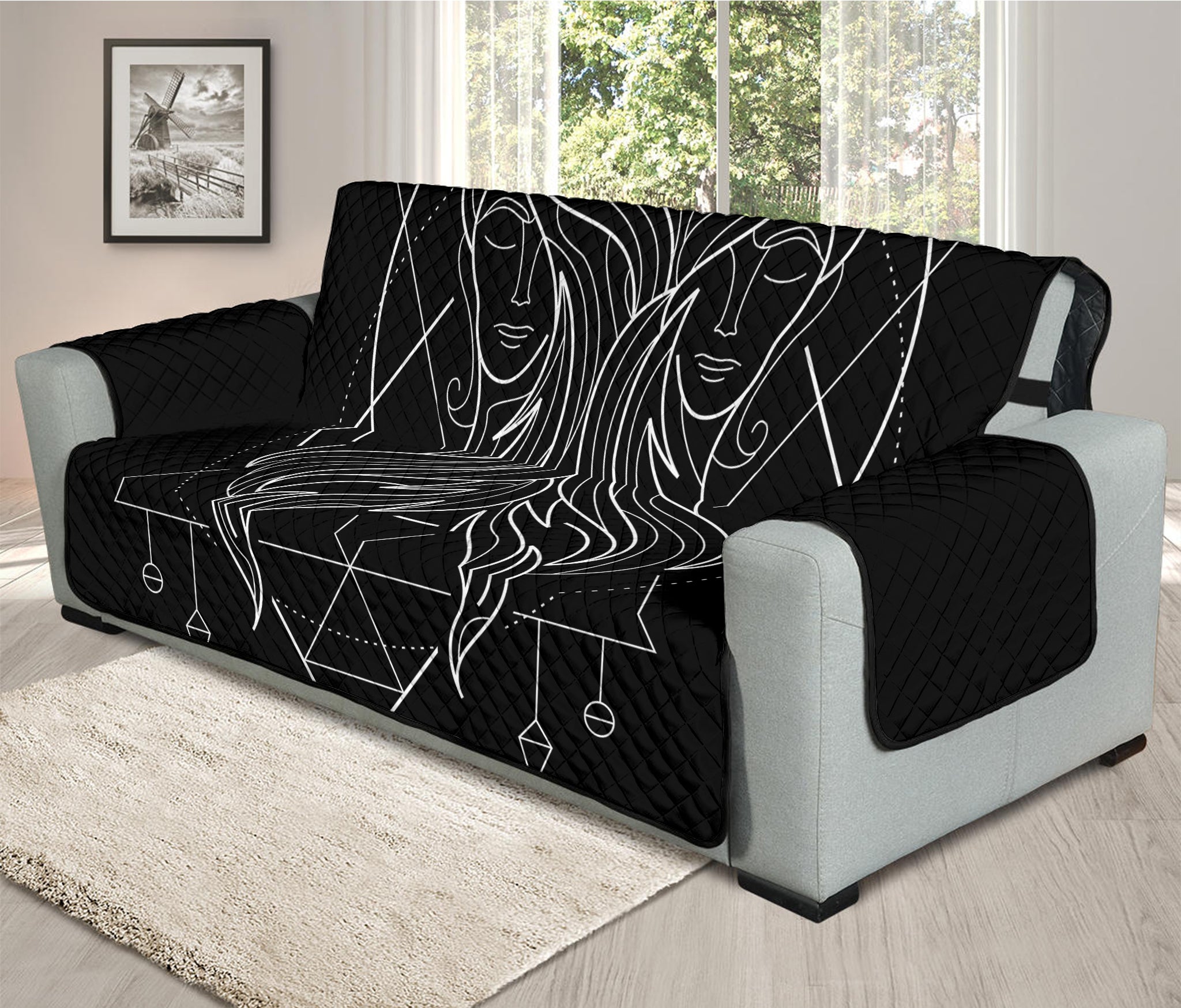 Black And White Gemini Sign Print Oversized Sofa Protector