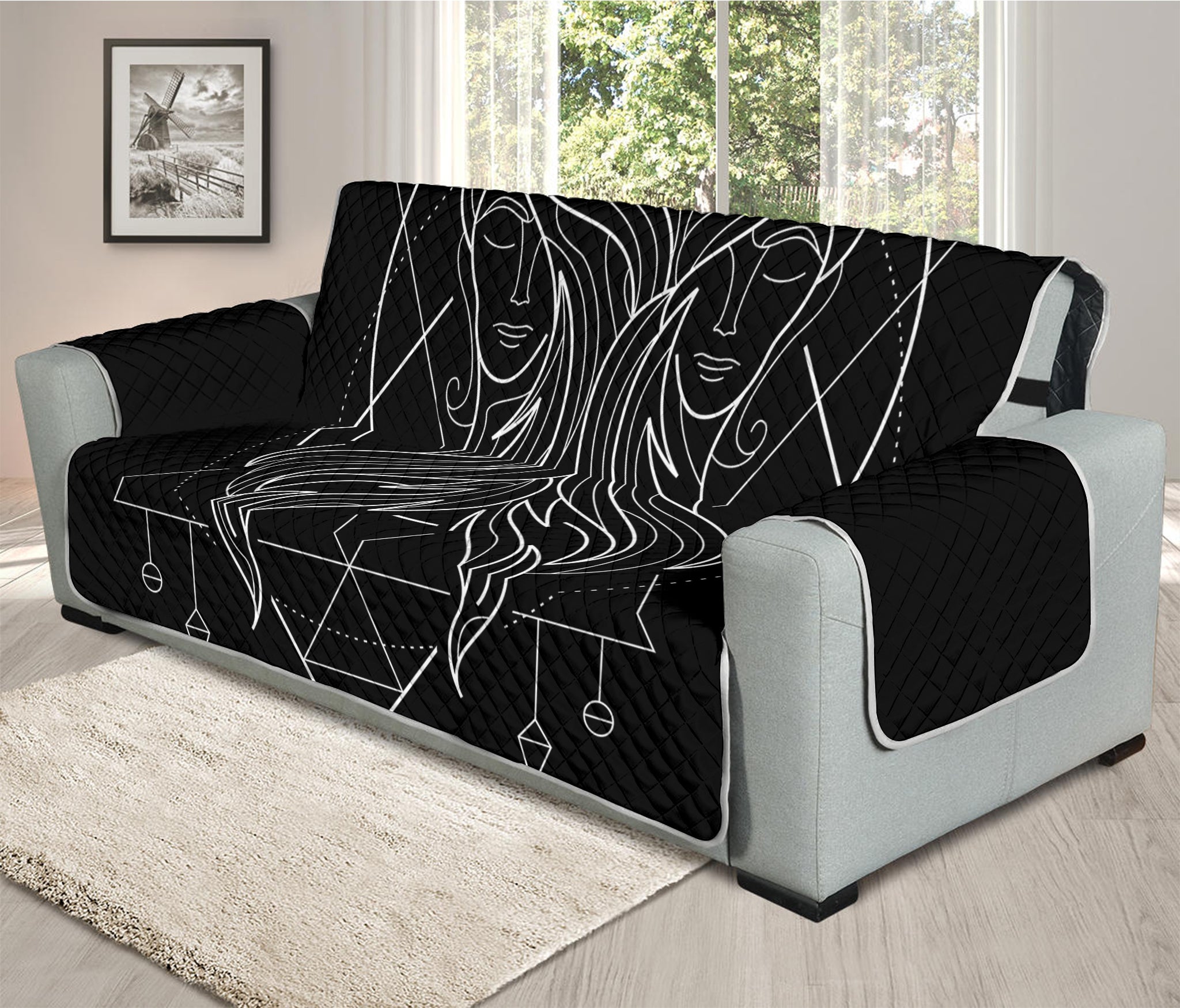 Black And White Gemini Sign Print Oversized Sofa Protector