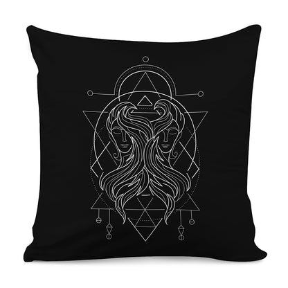 Black And White Gemini Sign Print Pillow Cover