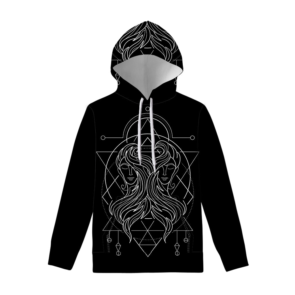 Black And White Gemini Sign Print Pullover Hoodie