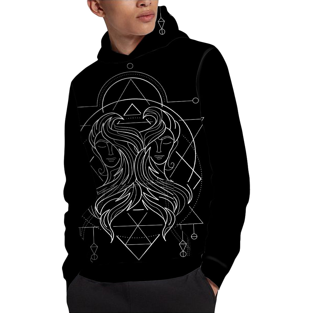 Black And White Gemini Sign Print Pullover Hoodie