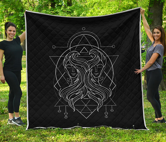 Black And White Gemini Sign Print Quilt