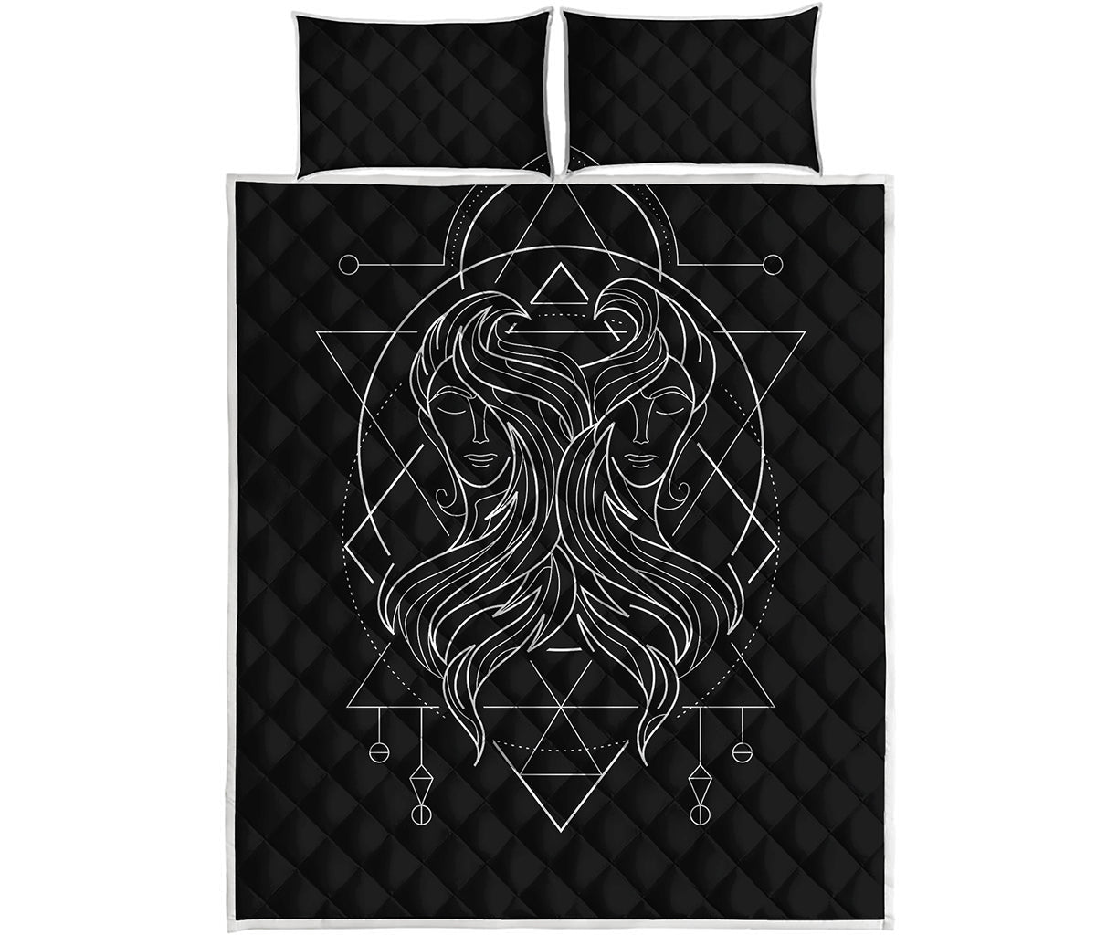 Black And White Gemini Sign Print Quilt Bed Set