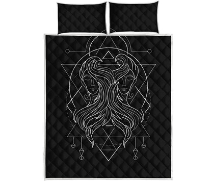 Black And White Gemini Sign Print Quilt Bed Set