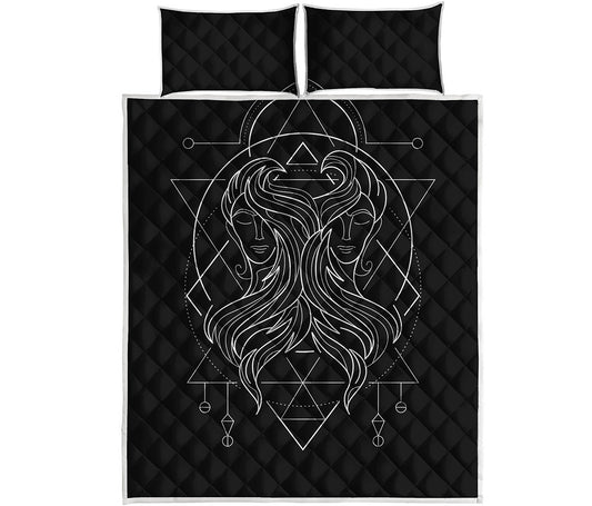 Black And White Gemini Sign Print Quilt Bed Set