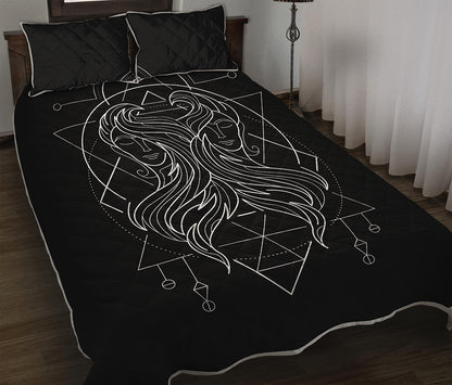 Black And White Gemini Sign Print Quilt Bed Set
