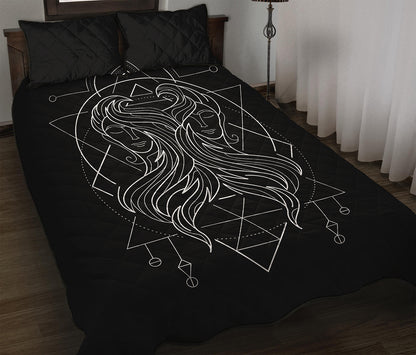 Black And White Gemini Sign Print Quilt Bed Set