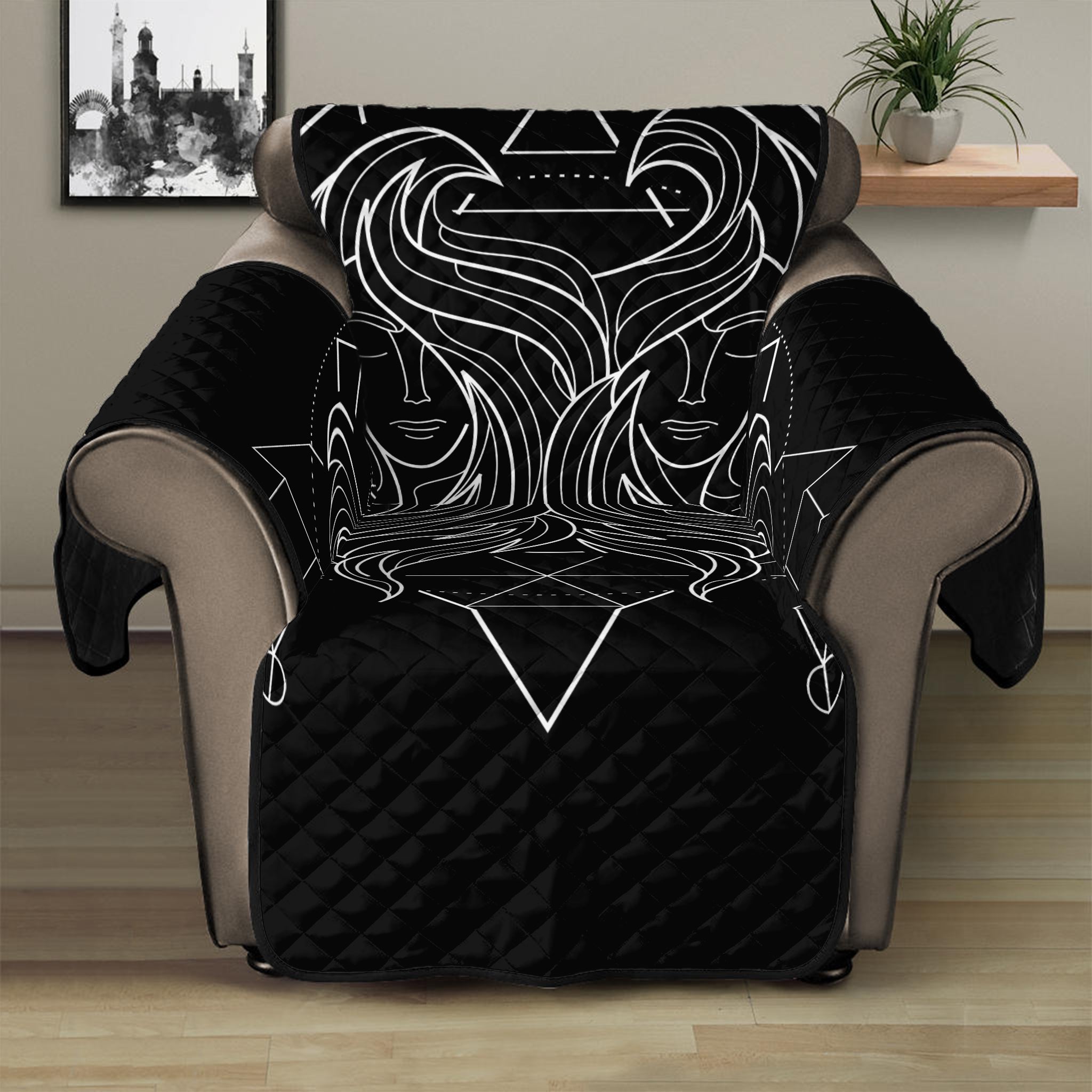 Black And White Gemini Sign Print Recliner Protector