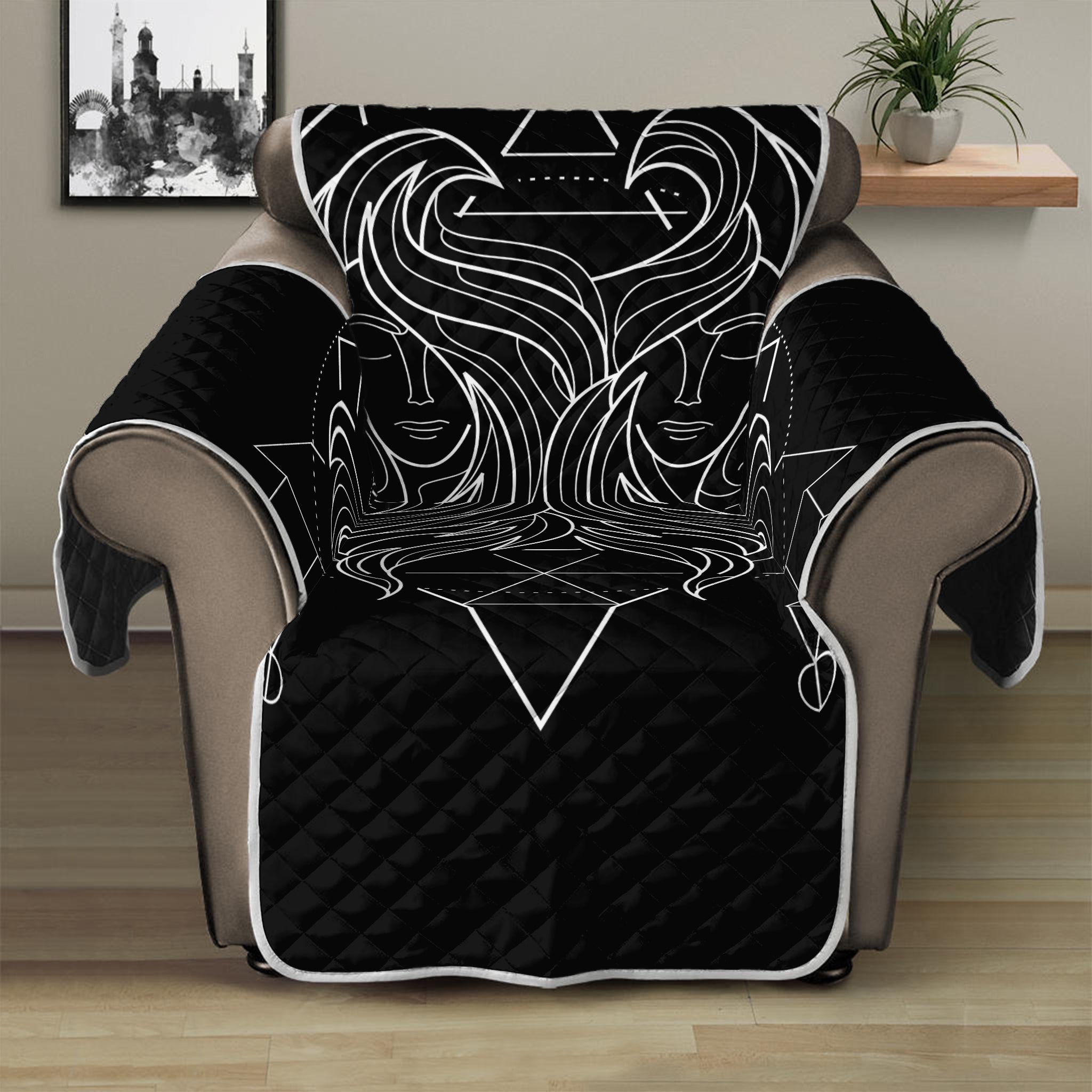 Black And White Gemini Sign Print Recliner Protector