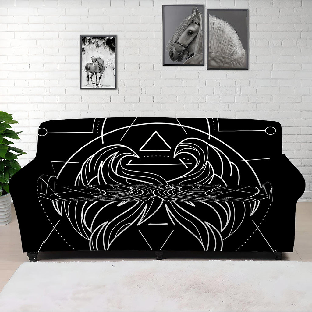 Black And White Gemini Sign Print Sofa Cover