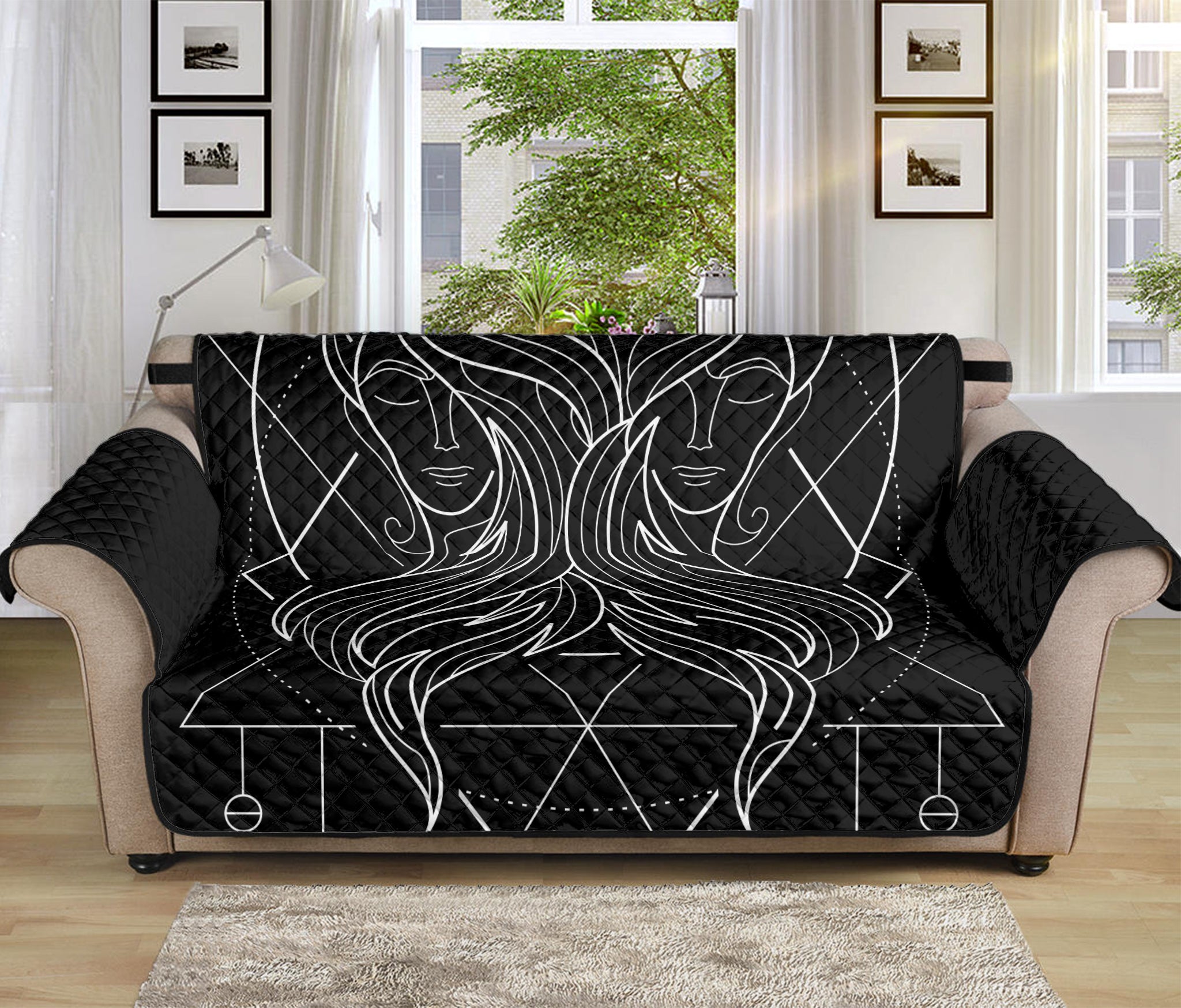 Black And White Gemini Sign Print Sofa Protector