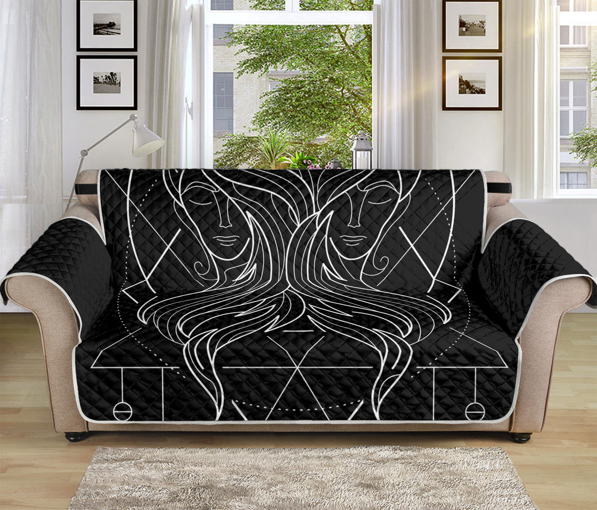 Black And White Gemini Sign Print Sofa Protector