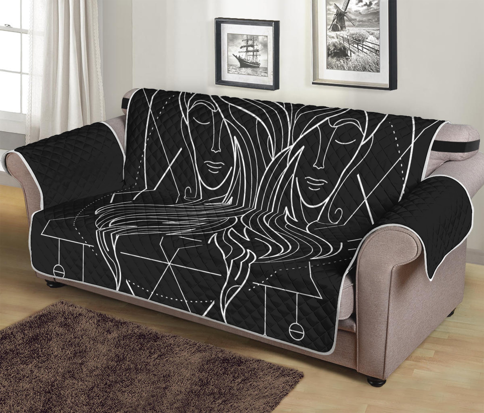 Black And White Gemini Sign Print Sofa Protector