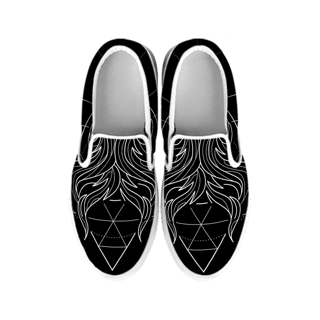 Black And White Gemini Sign Print White Slip On Shoes