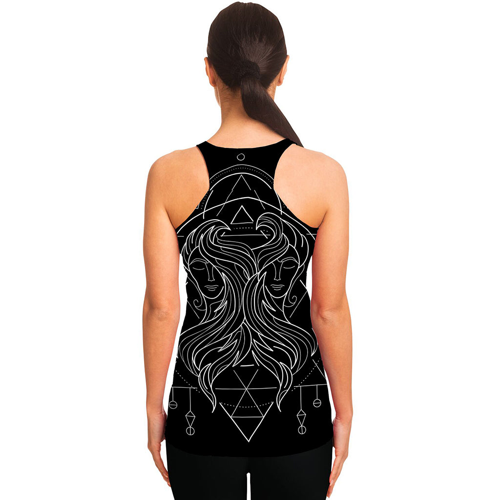 Black And White Gemini Sign Print Women's Racerback Tank Top