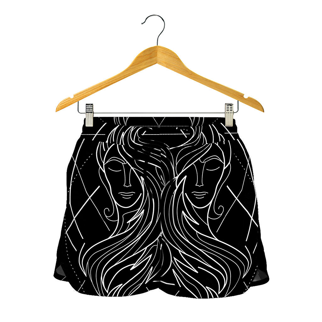 Black And White Gemini Sign Print Women's Shorts