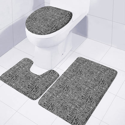 Black And White Geometric African Print 3 Piece Bath Mat Set