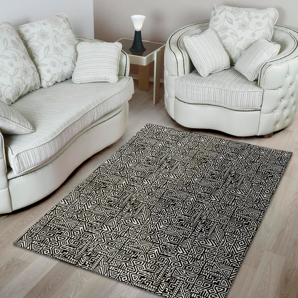 Black And White Geometric African Print Area Rug