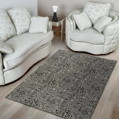 Black And White Geometric African Print Area Rug