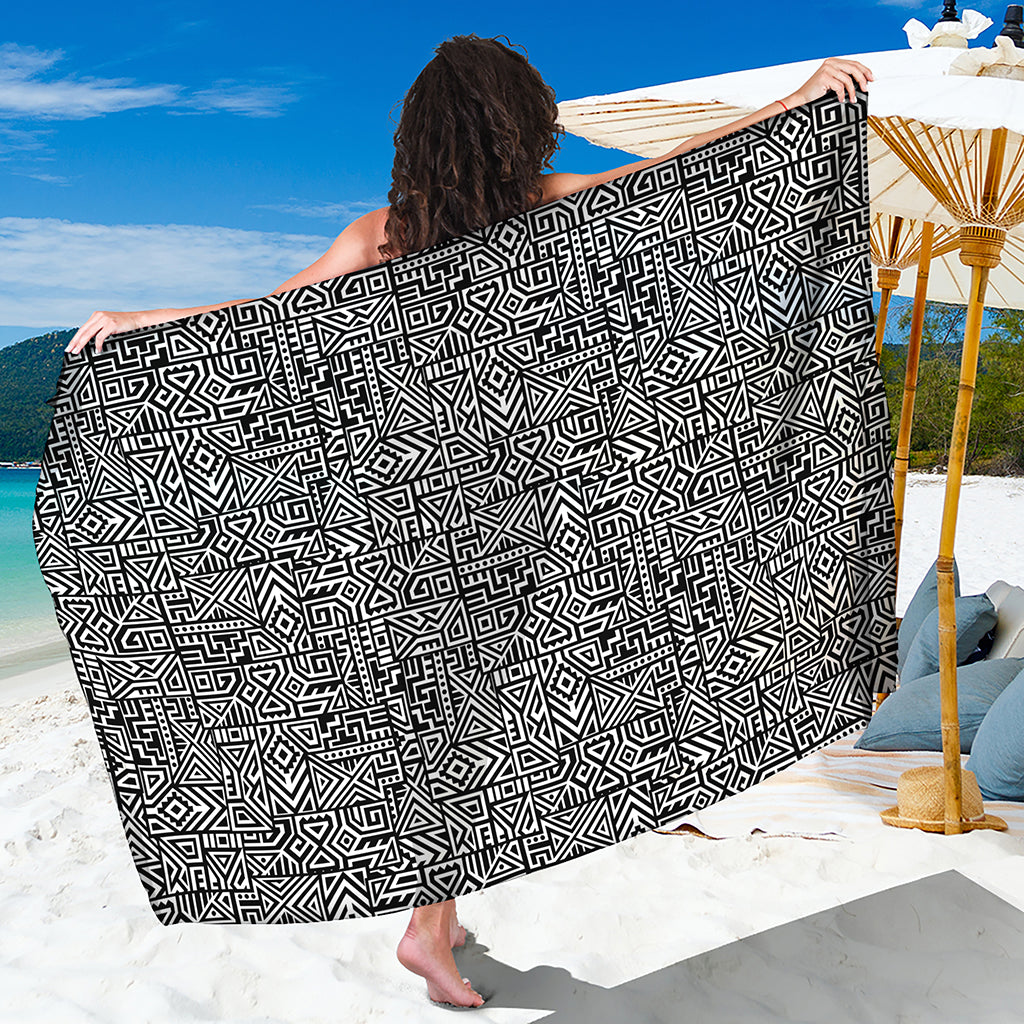 Black And White Geometric African Print Beach Sarong Wrap