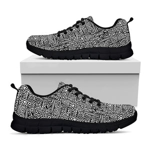 Black And White Geometric African Print Black Sneakers