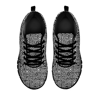 Black And White Geometric African Print Black Sneakers
