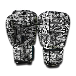 Black And White Geometric African Print Boxing Gloves