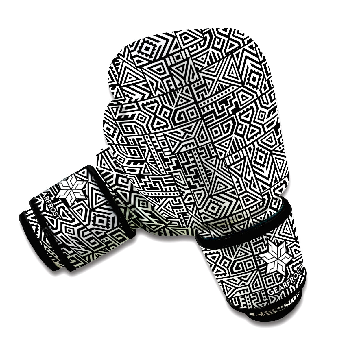 Black And White Geometric African Print Boxing Gloves