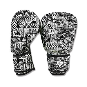 Black And White Geometric African Print Boxing Gloves