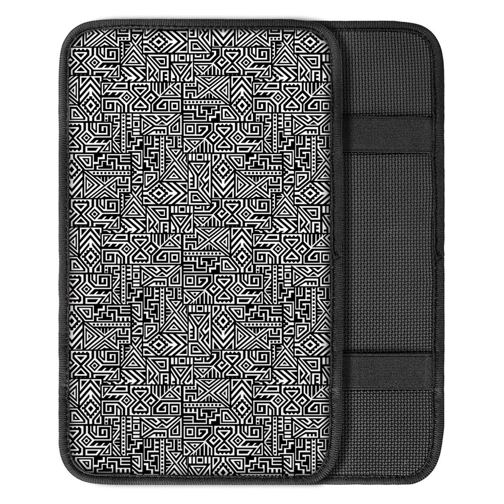 Black And White Geometric African Print Car Center Console Cover