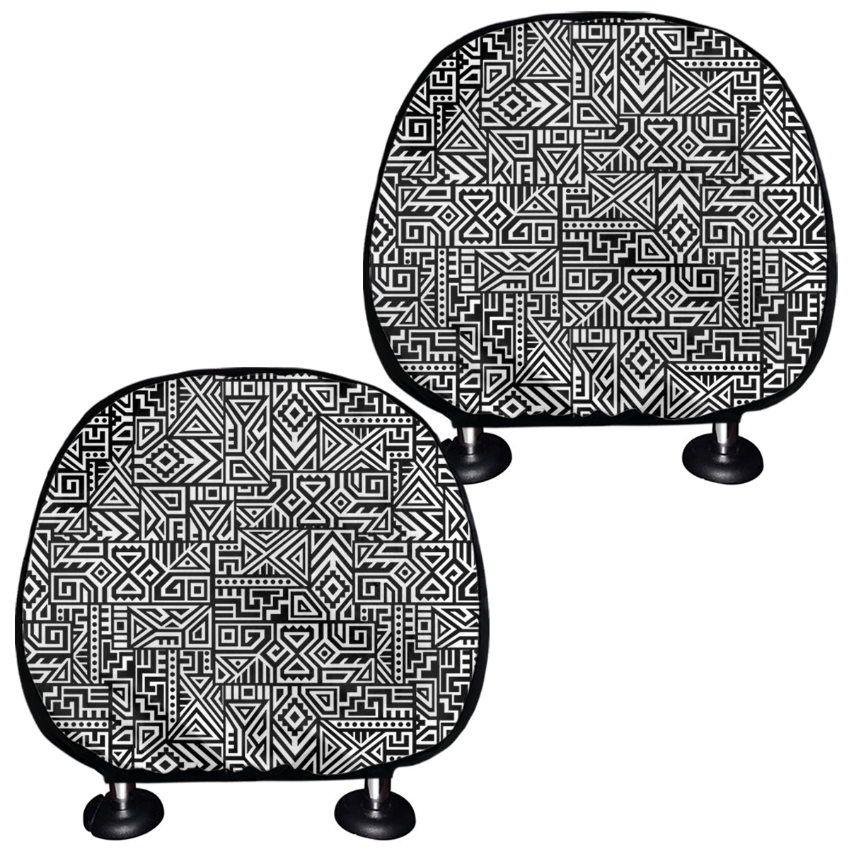 Black And White Geometric African Print Car Headrest Covers