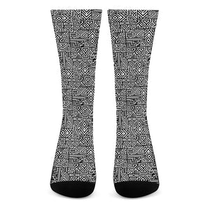 Black And White Geometric African Print Crew Socks