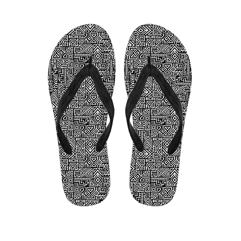 Black And White Geometric African Print Flip Flops