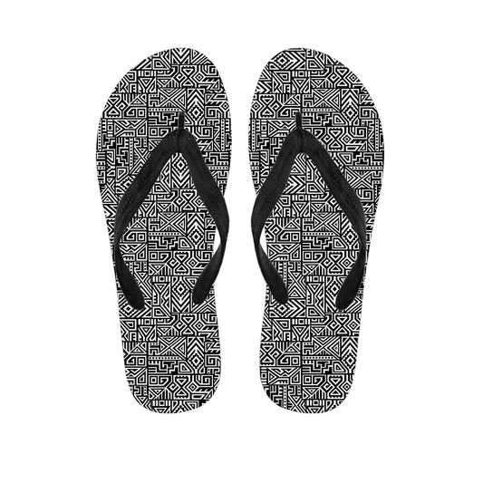 Black And White Geometric African Print Flip Flops