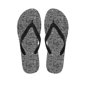 Black And White Geometric African Print Flip Flops