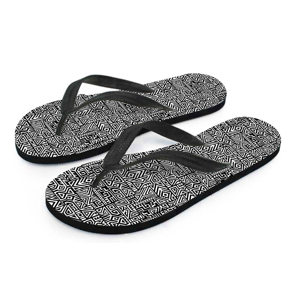 Black And White Geometric African Print Flip Flops