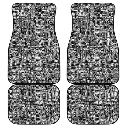 Black And White Geometric African Print Front and Back Car Floor Mats