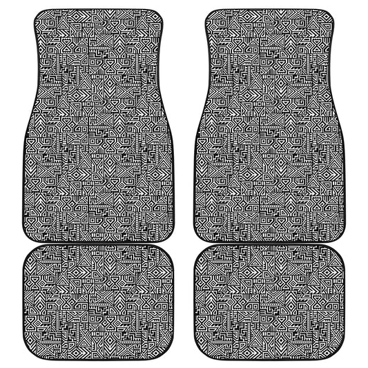 Black And White Geometric African Print Front and Back Car Floor Mats