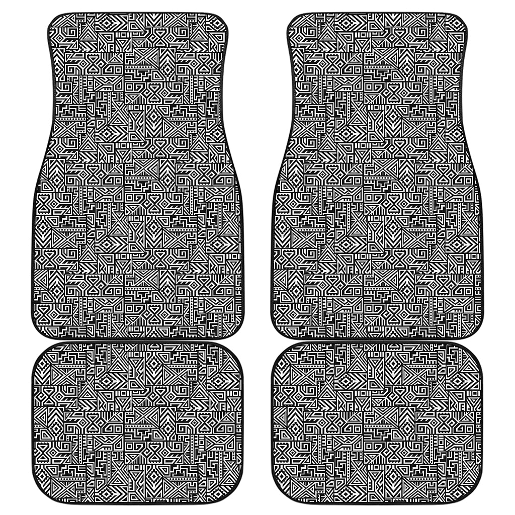 Black And White Geometric African Print Front and Back Car Floor Mats