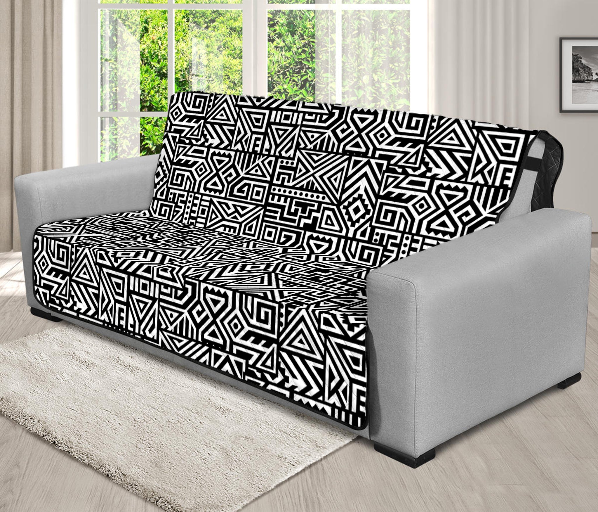 Black And White Geometric African Print Futon Protector